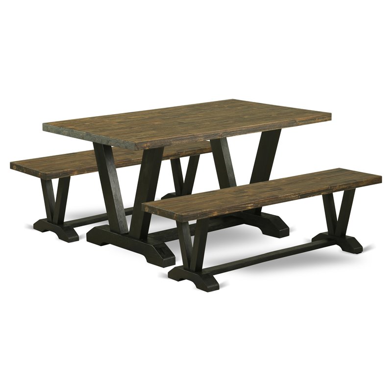 East West Furniture V-Style 3-piece Wood Dining Room Table Set in Black
