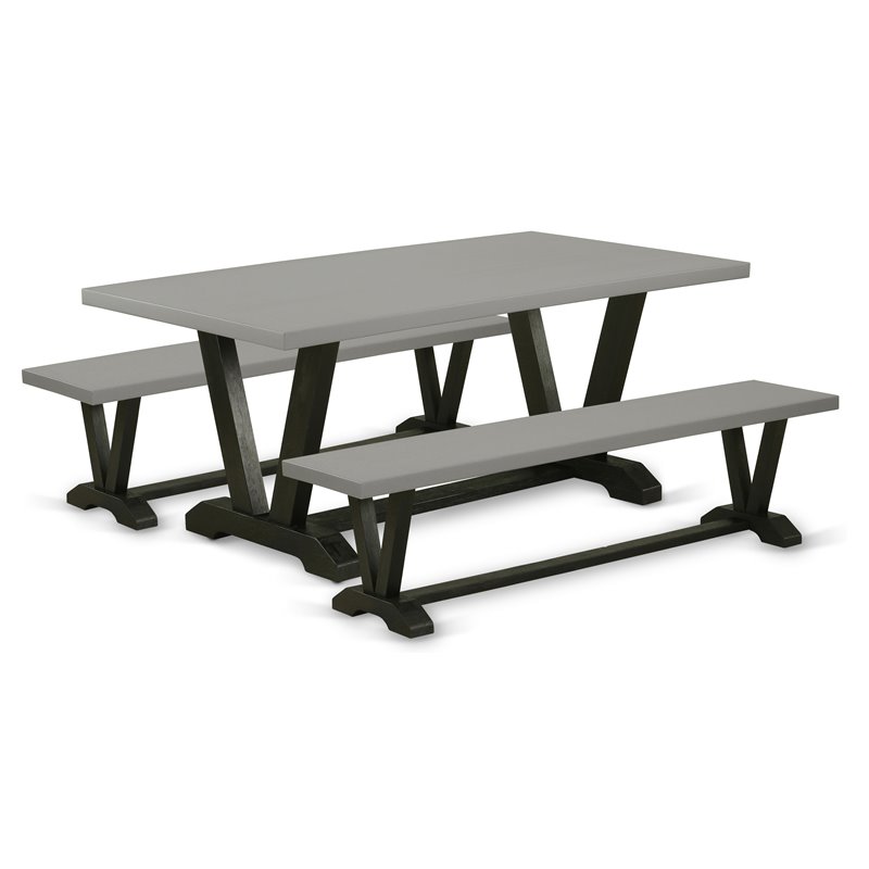 East West Furniture V-Style 3-piece Wood Dining Set in Black