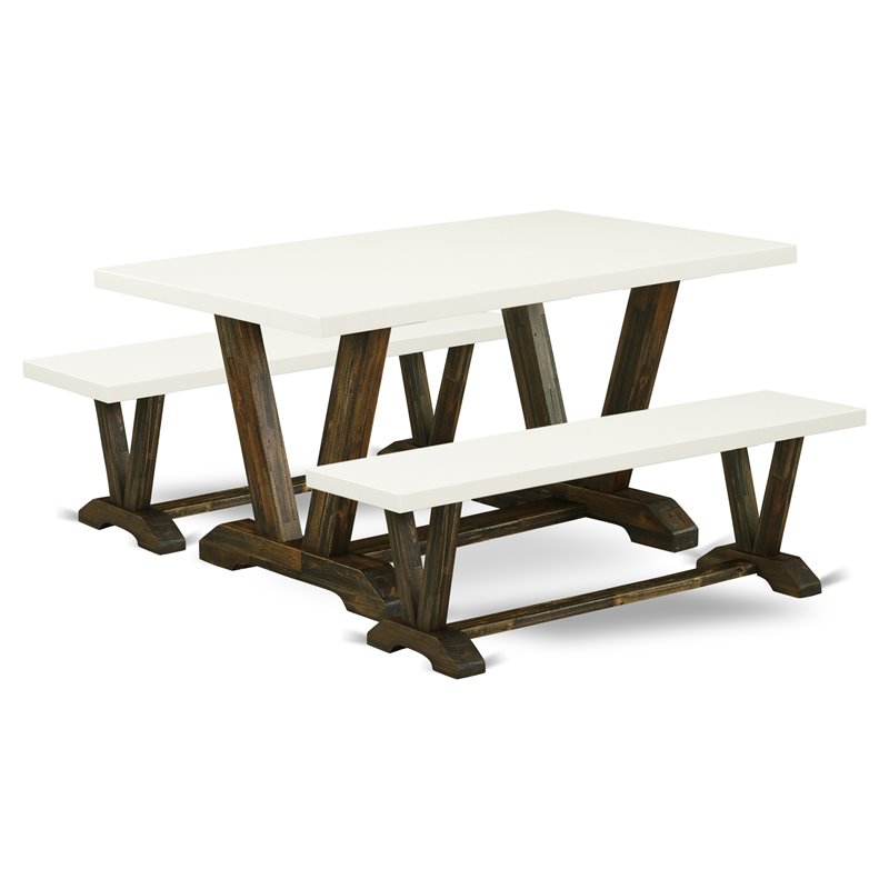 East West Furniture V-Style 3-piece Wood Dining Set in Jacobean Brown