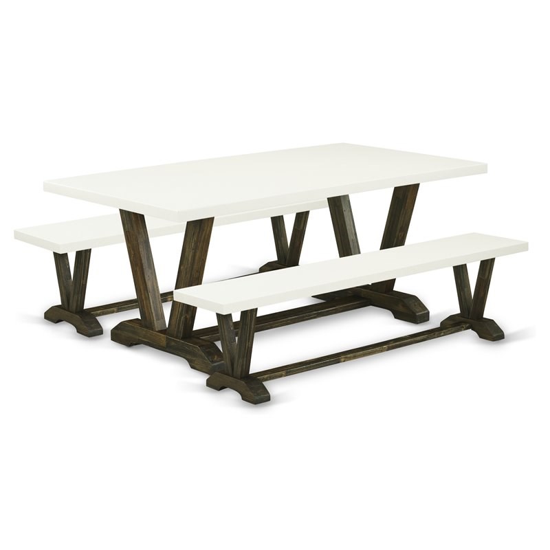 East West Furniture V-Style 3-piece Wood Dining Table Set in Jacobean Brown