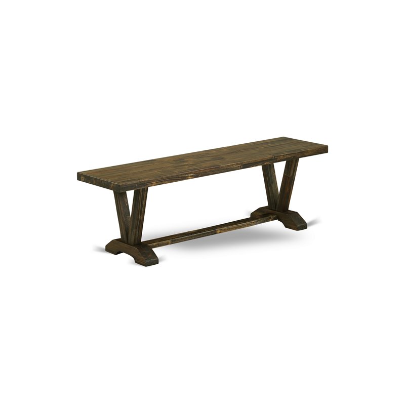 East West Furniture V-Style 3-piece Wood Dining Table and Bench Set in Brown
