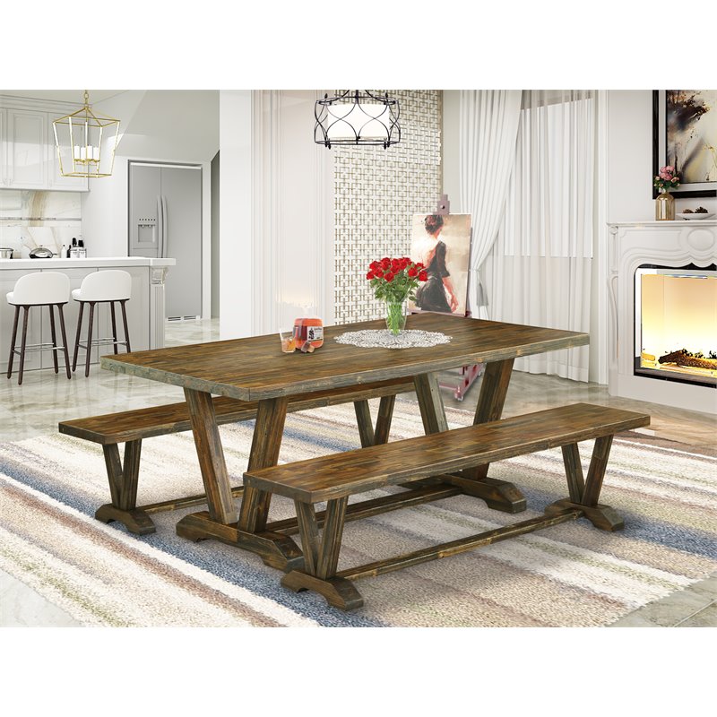 East West Furniture V-Style 3-piece Wood Kitchen Set in Jacobean Brown