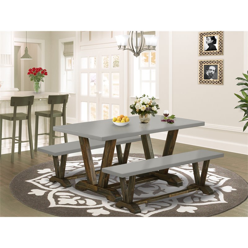 East West Furniture V-Style 3-piece Wood Kitchen Table Set in Jacobean Brown