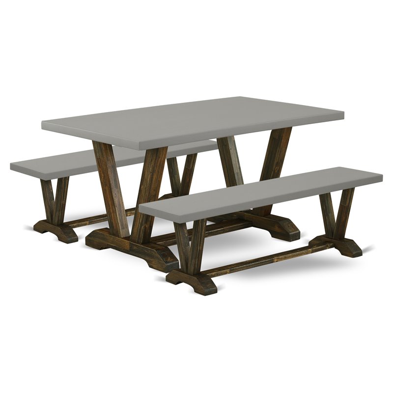 East West Furniture V-Style 3-piece Wood Kitchen Table Set in Jacobean Brown