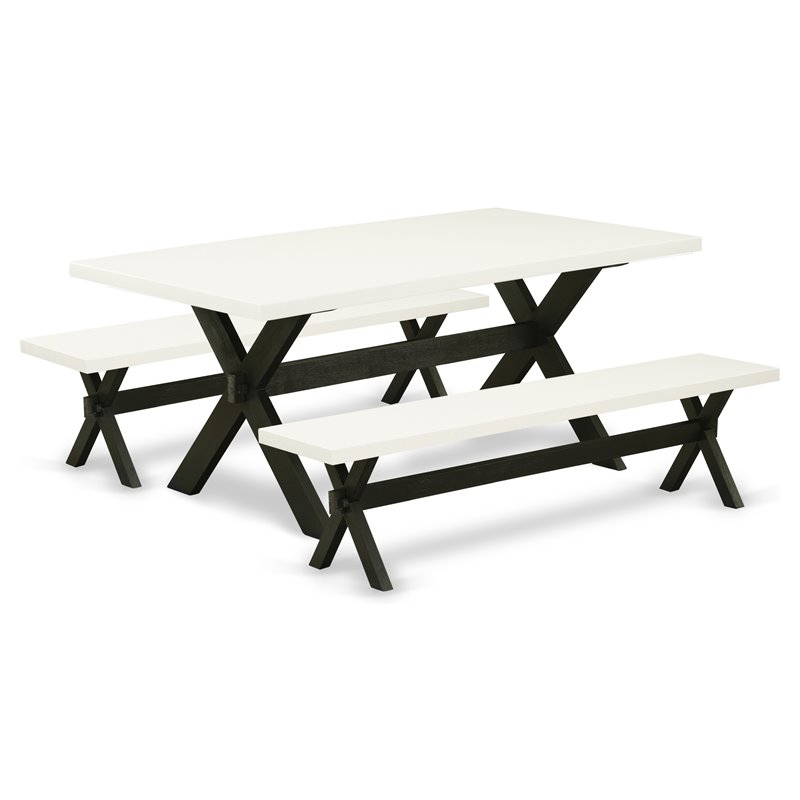 East West Furniture X-Style 3-piece Wood Kitchen Table Set in Black