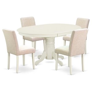 East West Furniture Avon 5-piece Wood Dining Set with Fabric Seat in White