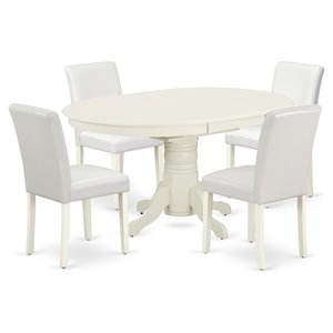 East West Furniture Avon 5-piece Wood Dining Set with Leather Seat in White