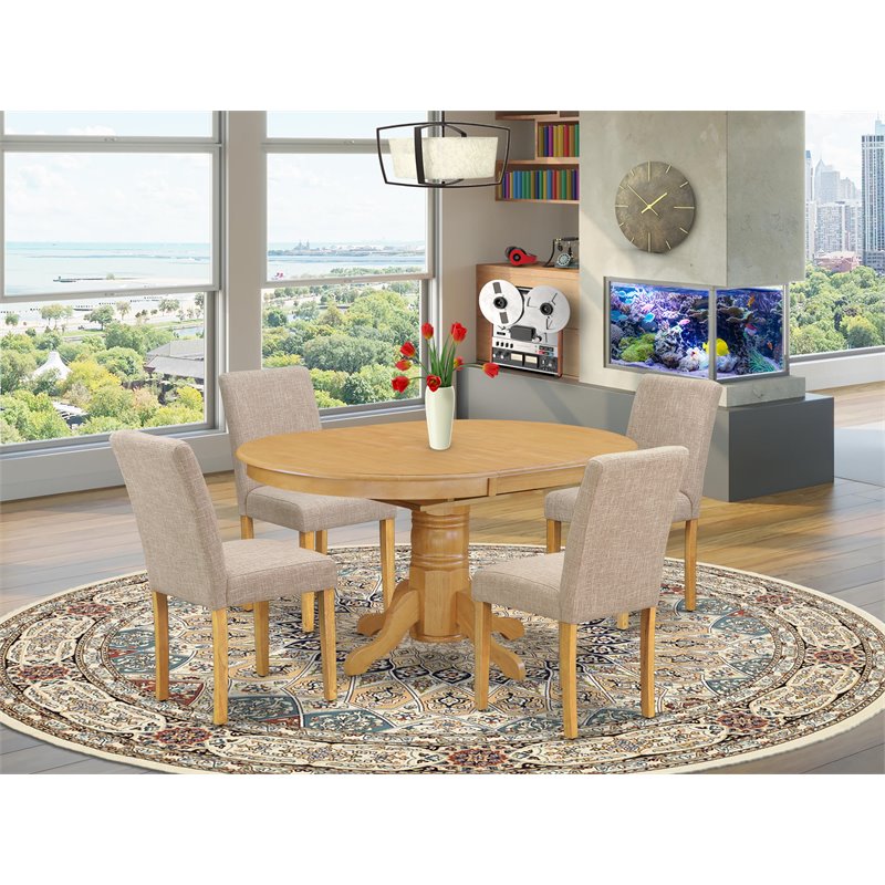 East West Furniture Avon 5-piece Wood Dining Set in Oak/Light Fawn