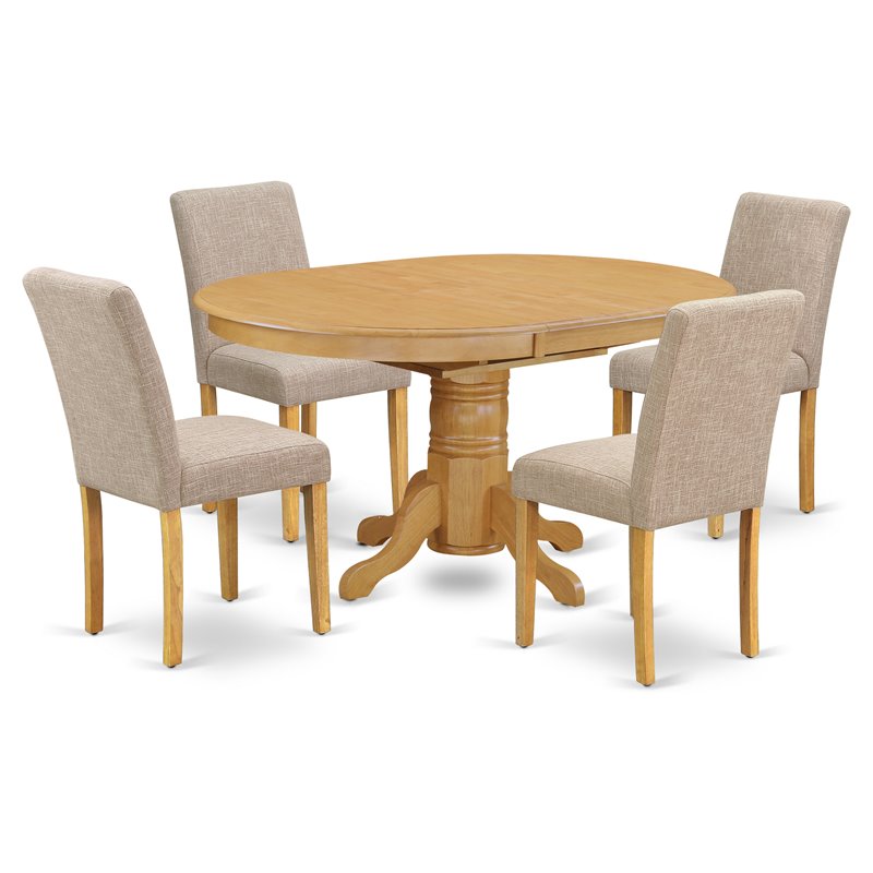 East West Furniture Avon 5-piece Wood Dining Set in Oak/Light Fawn
