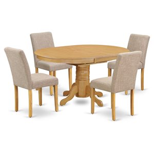 East West Furniture Avon 5-piece Wood Dining Set in Oak/Light Fawn