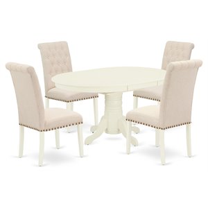 East West Furniture Avon 5-piece Wood Dining Set in Linen White/Light Beige