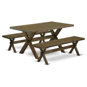 East West Furniture X-Style 3-piece Wood Kitchen Table Set in Jacobean Brown