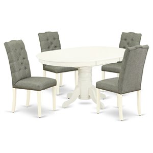 East West Furniture Avon 5-piece Wood Dining Set in Linen White/Smoke