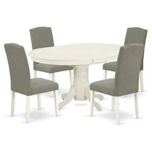 East West Furniture Avon 5-piece Wood Dining Set in Linen White/Dark Shitake