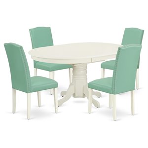 East West Furniture Avon 5-piece Wood Dining Set in Linen White/Pond