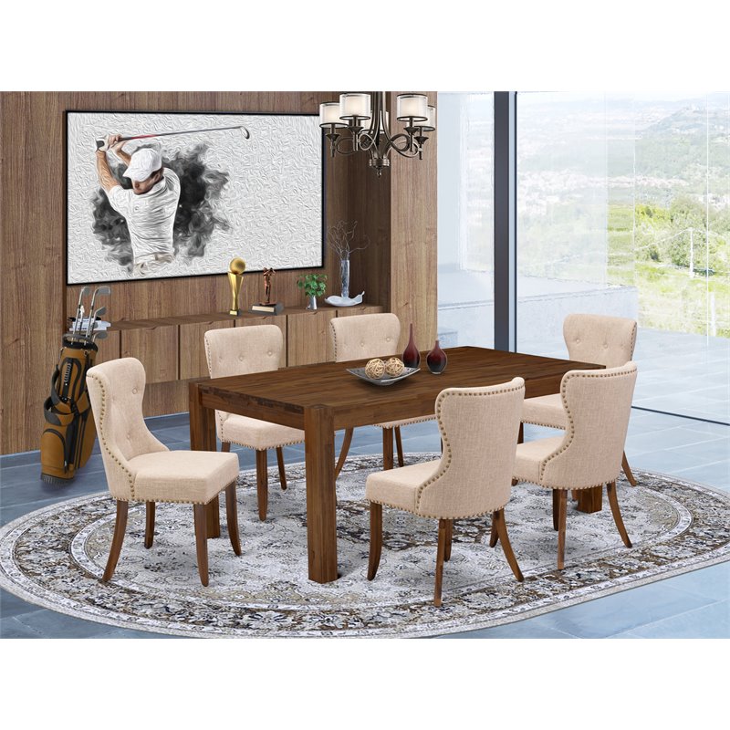 East West Furniture Lismore 7-piece Wood Dining Set in Walnut/Light Tan