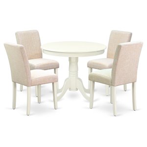 East West Furniture Antique 5-piece Wood Dining Set in Linen White/Light Beige