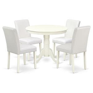 East West Furniture Antique 5-piece Wood and Faux Leather Dining Set in White