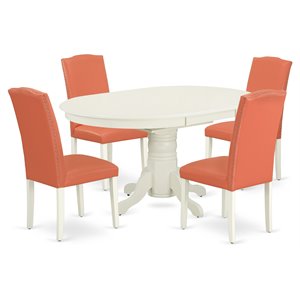 East West Furniture Avon 5-piece Wood Dining Set in White/Pink Flamingo