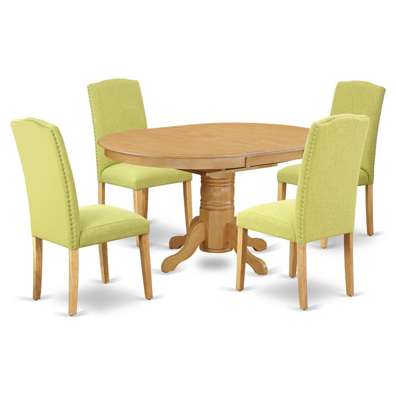 East West Furniture Avon 5-piece Wood Dining Set in Oak/Limelight