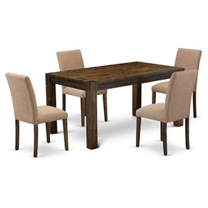 East West Furniture Celina 5-piece Wood Dining Set in Brown/Light Sable
