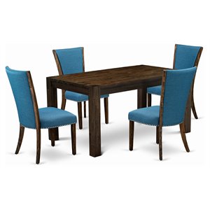 East West Furniture Celina 5-piece Wood Dining Set in Jacobean Brown/Blue