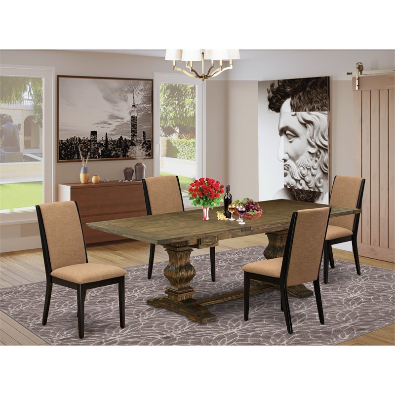 East West Furniture Lassale 5-piece Wood Dining Table and Chairs in Brown