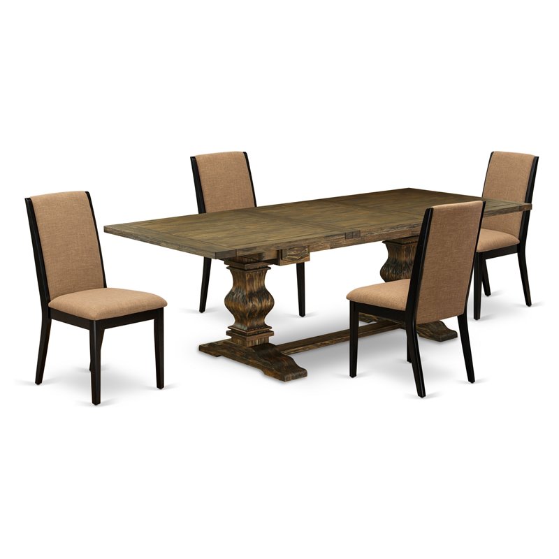 East West Furniture Lassale 5-piece Wood Dining Table and Chairs in Brown