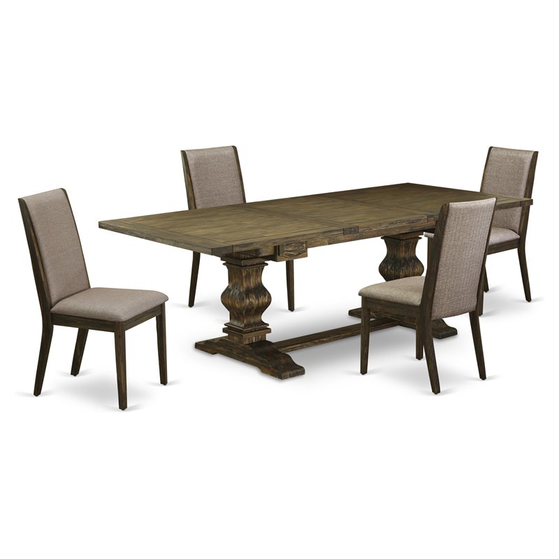 East West Furniture Lassale 5-piece Wood Table and Dining Chair Set in Brown