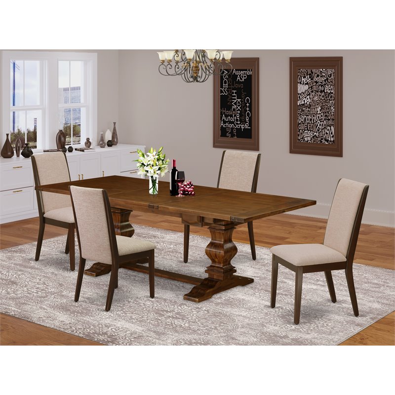 East West Furniture Lassale 5-piece Wood Dining Set in Walnut/Light Tan