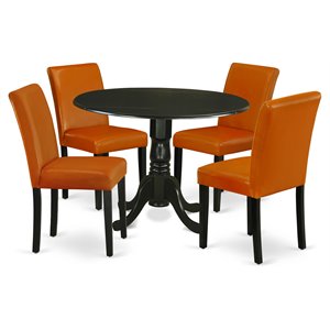 East West Furniture Dublin 5-piece Wood Dining Set in Black/Baked Bean