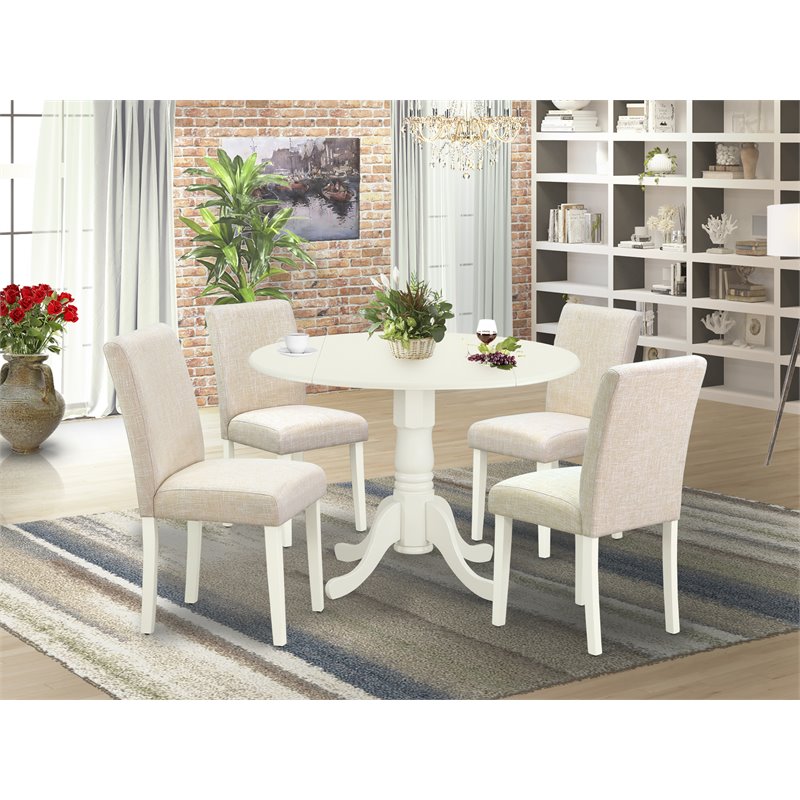 East West Furniture Dublin 5-piece Wood Dining Set with Fabric Seat in White