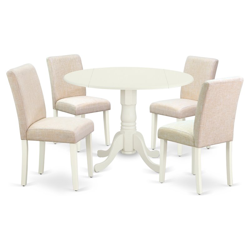East West Furniture Dublin 5-piece Wood Dining Set with Fabric Seat in White