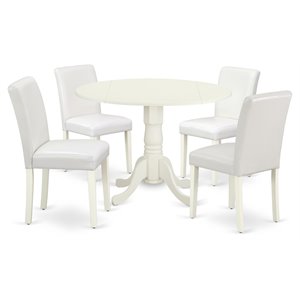 East West Furniture Dublin 5-piece Wood Dining Set with Leather Seat in White