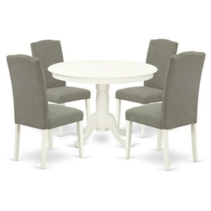 East West Furniture Hartland 5-piece Wood Dining Set in Linen White/Dark Shitake