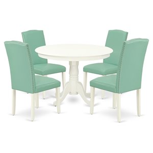 East West Furniture Hartland 5-piece Wood Dining Set in Linen White/Pond