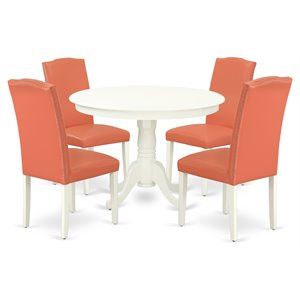 East West Furniture Hartland 5-piece Wood Dining Set in White/Pink Flamingo
