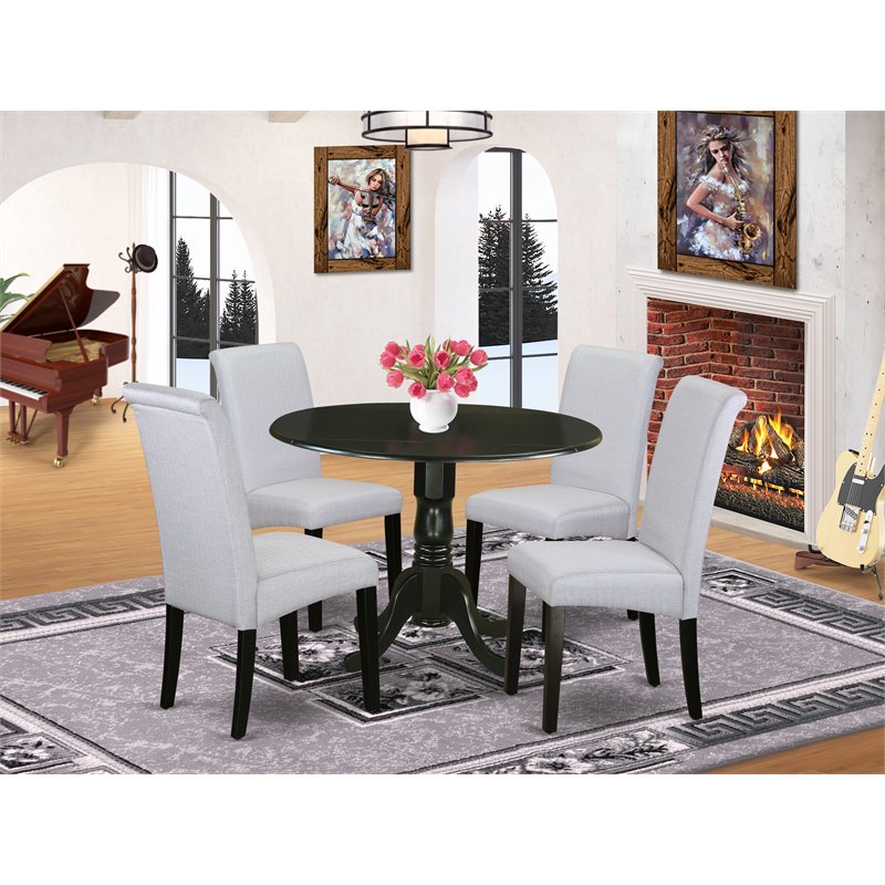 East West Furniture Dublin 5-piece Wood Dining Set in Black/Grayish Blue