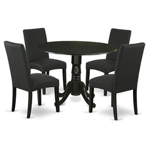 East West Furniture Dublin 5-piece Wood Dining Set with Fabric Seat in Black