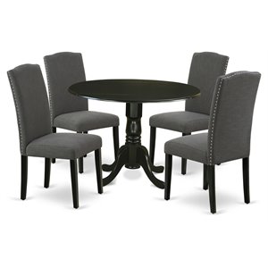 East West Furniture Dublin 5-piece Wood Dining Set in Black/Dark Gotham Gray