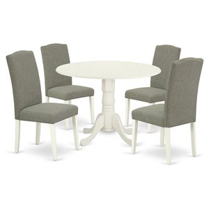 East West Furniture Dublin 5-piece Wood Dining Set in Linen White/Dark Shitake