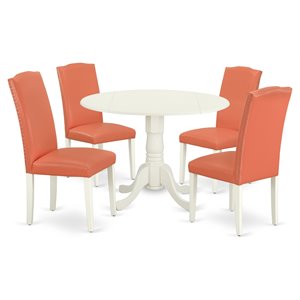 East West Furniture Dublin 5-piece Wood Dining Set in Linen White/Pink Flamingo