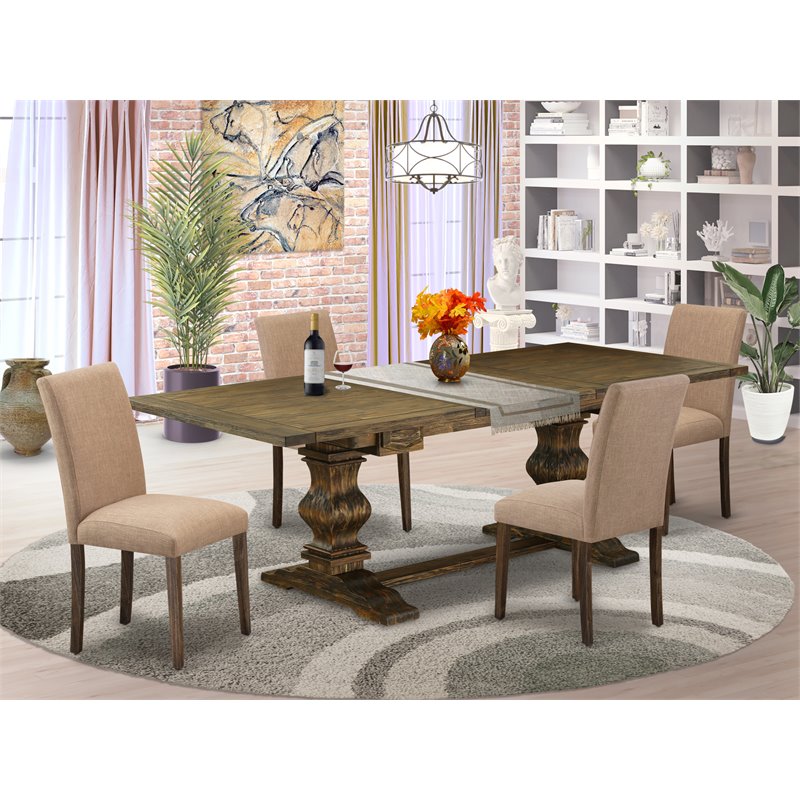 East West Furniture Lassale 5-piece Wood Dining Set in Brown/Light Sable