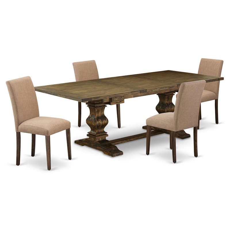 East West Furniture Lassale 5-piece Wood Dining Set in Brown/Light Sable