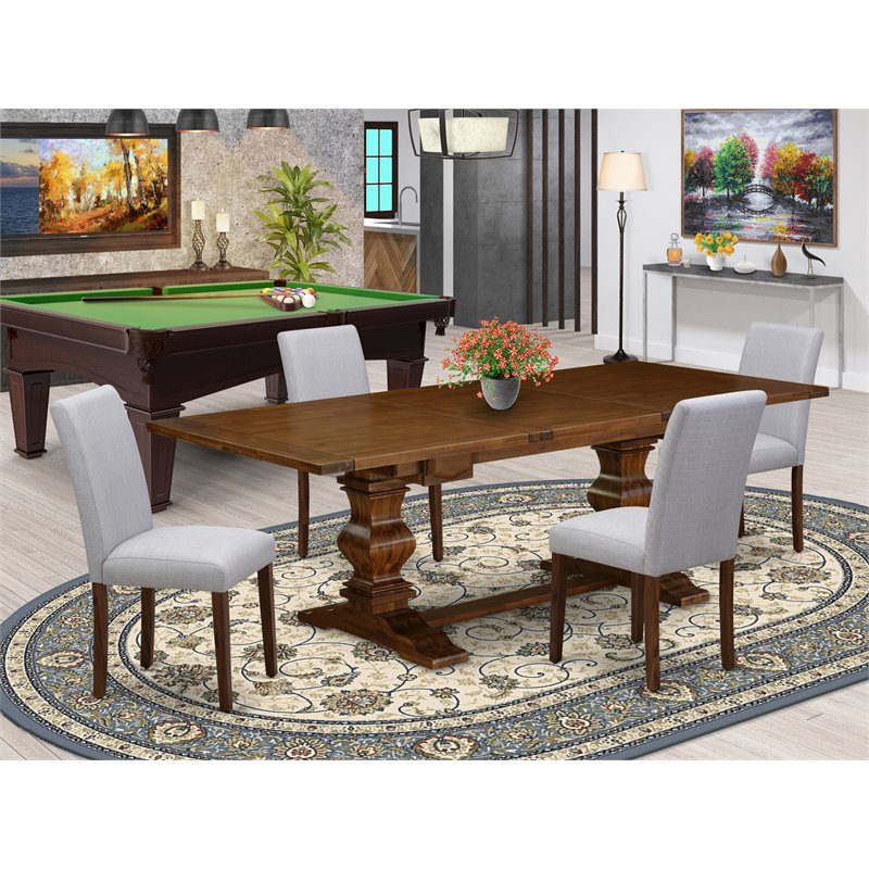 East West Furniture Lassale 5-piece Wood Dining Set in Walnut/Gray