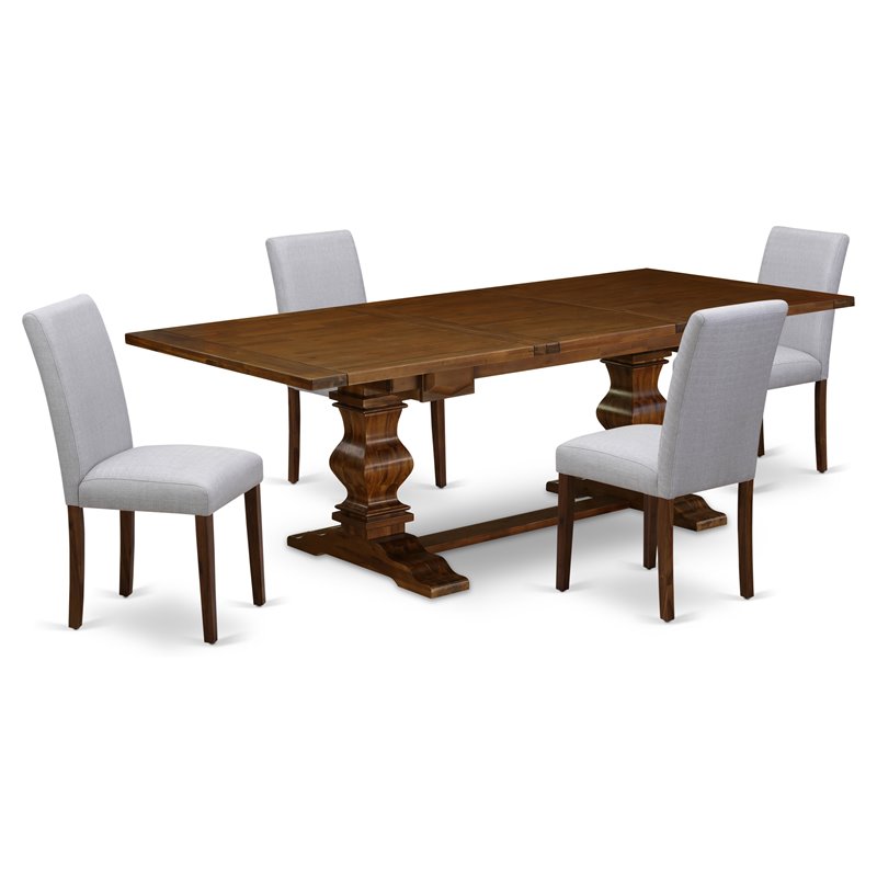 East West Furniture Lassale 5-piece Wood Dining Set in Walnut/Gray