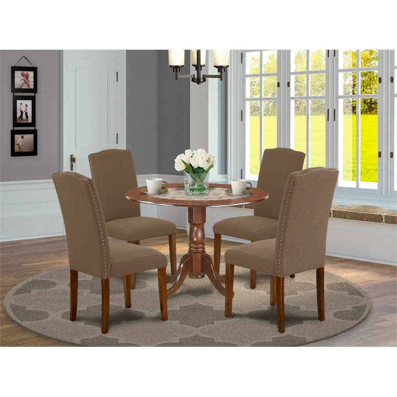 East West Furniture Dublin 5-piece Wood Dining Set in Mahogany/Dark Coffee