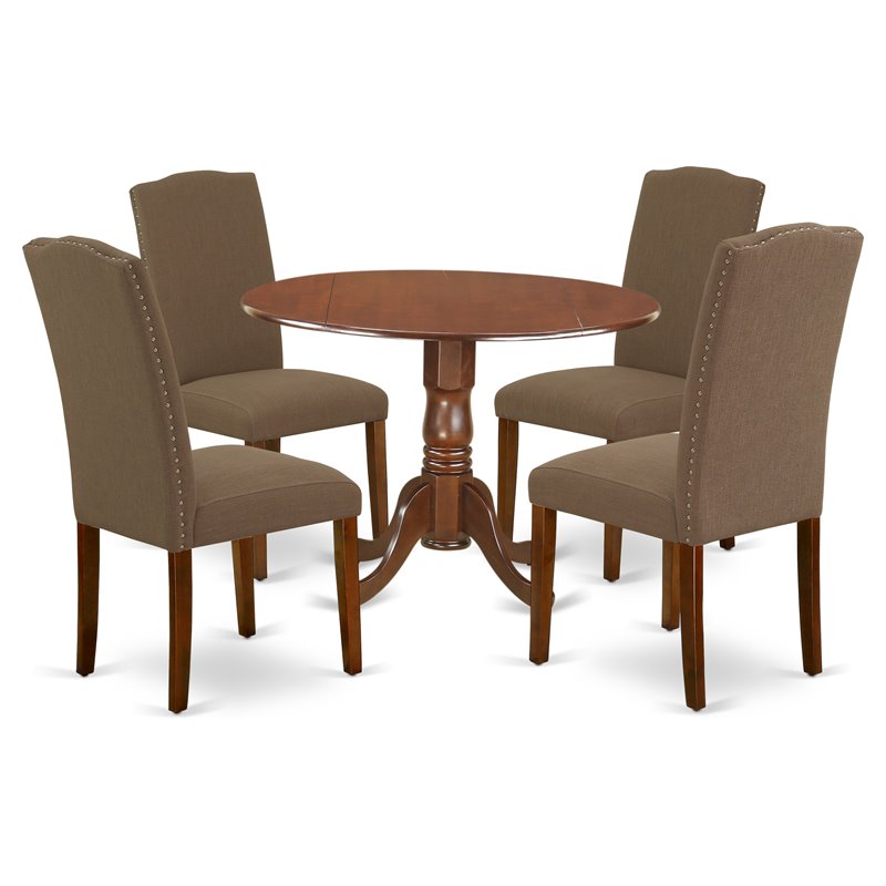 East West Furniture Dublin 5-piece Wood Dining Set in Mahogany/Dark Coffee