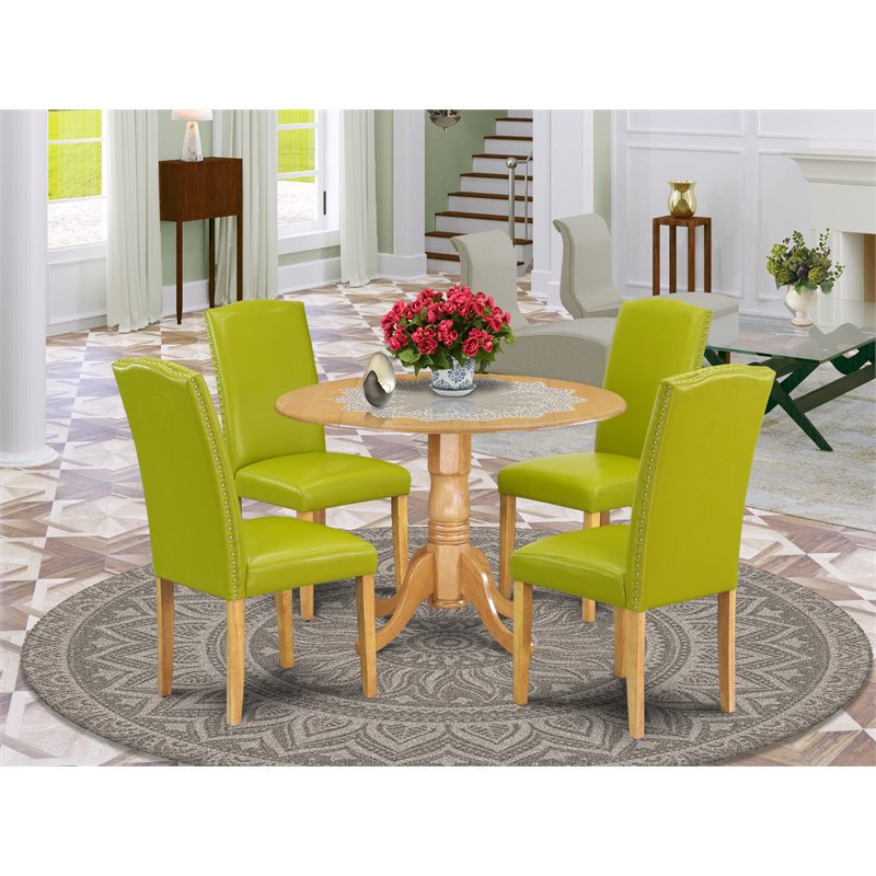 East West Furniture Dublin 5-piece Wood Dining Set in Oak/Autumn Green