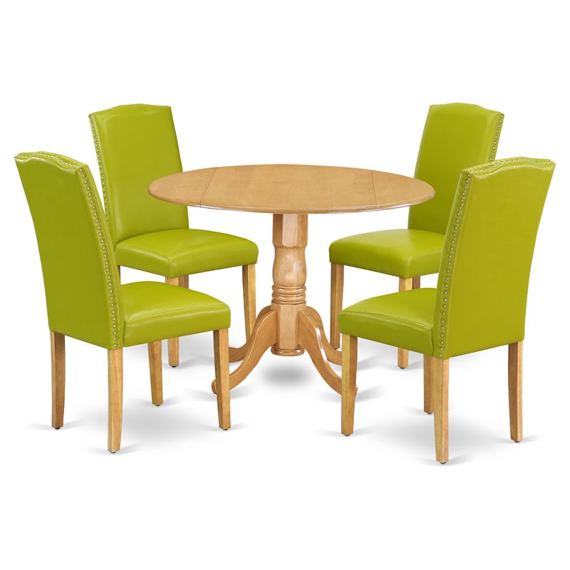 East West Furniture Dublin 5-piece Wood Dining Set in Oak/Autumn Green